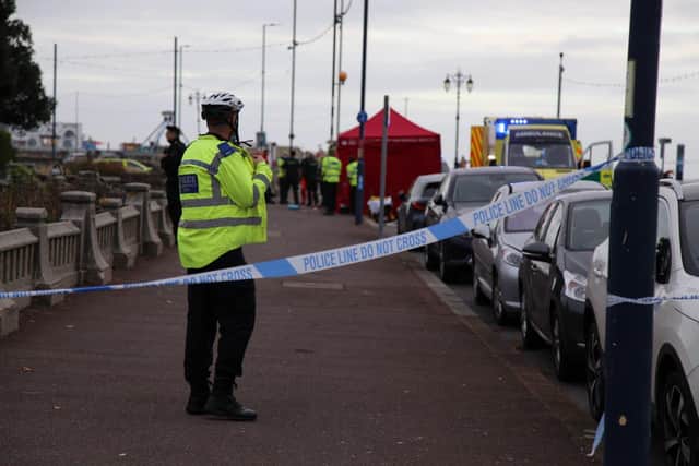 A motorbike and pedestrian have crashed in Clarence Esplanade, Southsea, Portsmouth, on November 8. Picture: Habibur Rahman
