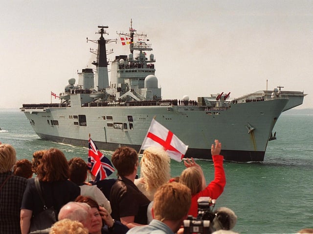 HMS Invincible cheered on by the crowds on the Round Tower in 1999. Picture: Malcolm Wells