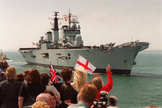 HMS Invincible cheered on by the crowds on the Round Tower in 1999. Picture: Malcolm Wells
