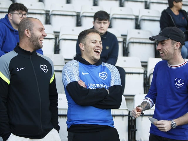Portsmouth fans during the EFL Sky Bet League 1 match between Morecambe and Portsmouth at the Globe Arena, Morecambe, England on 12 November 2022.