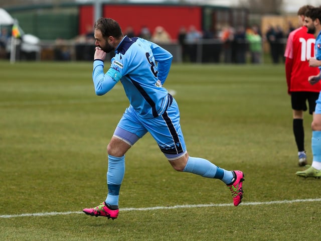Brett Pitman has just opened the scoring with his 40th Wessex League goal of the season for Portchester. Picture by Nathan Lipsham