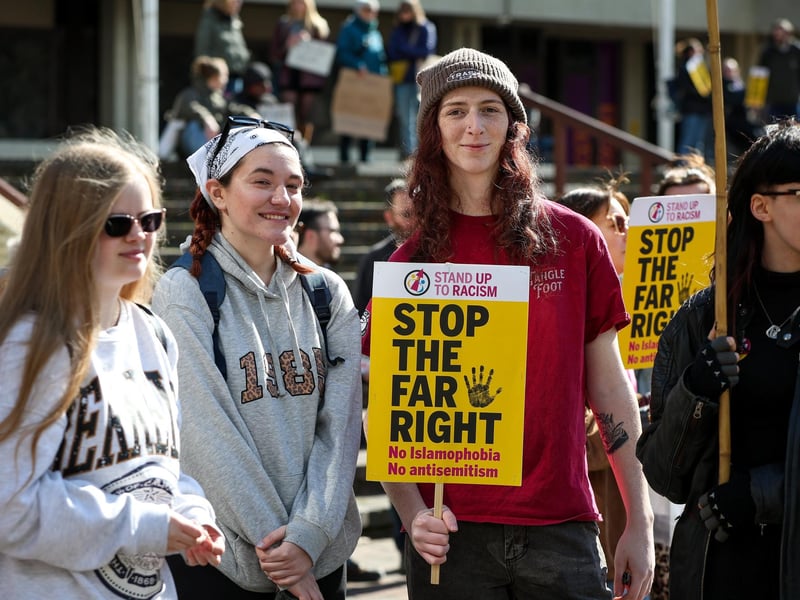 A Unity Rally, arranged by Stand Up To Racism Portsmouth, and a mass-deportation demonstration, arranged by UKIP, took place in Portsmouth's Guildhall on Saturday, March 15. Picture: Chris Moorhouse (150325-036)