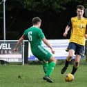 Chad Cornwell, right, set up both goals on his first senior start for Moneyfields in the Hampshire Senior Cup win against Andover New Street.
Picture: Keith Woodland