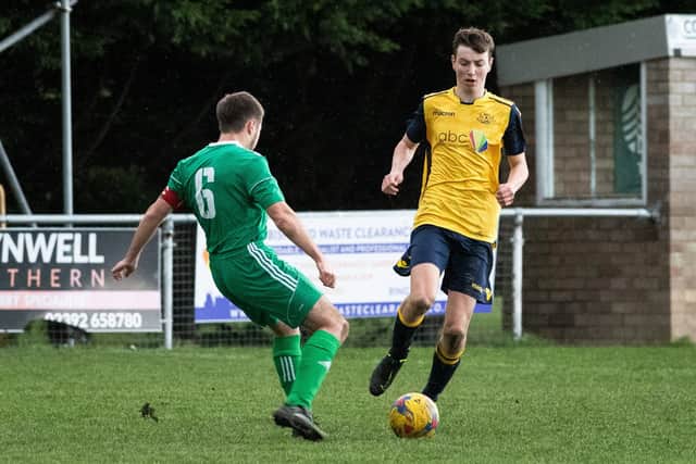 Chad Cornwell, right, set up both goals on his first senior start for Moneyfields in the Hampshire Senior Cup win against Andover New Street.
Picture: Keith Woodland