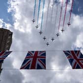 The Red Arrows perform a flypast on Thursday in London Picture: Getty Images