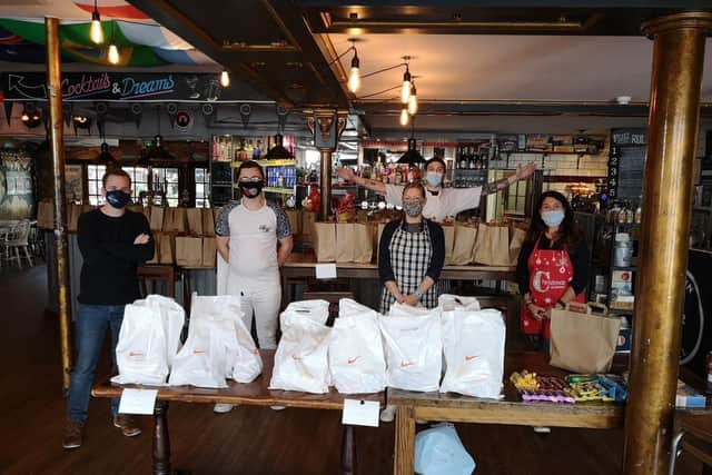 Staff at The Lord John Russell in Southsea with packed lunches