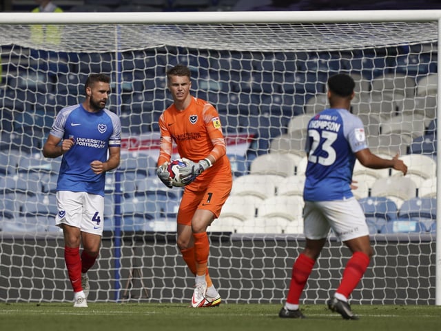 Josh Griffiths conceded twice but saved a penalty from Tyler Walker on his Fratton Park debut     Picture: Jason Brown/ProSportsImages