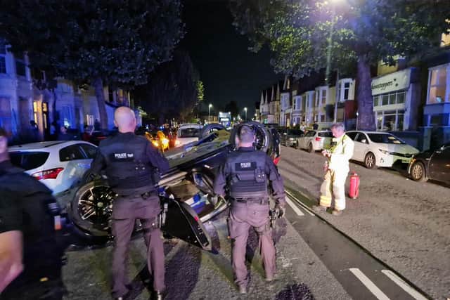 The eye witness said police arrested a driver at the scene. Picture: Stuart Vaizey.