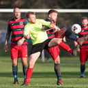 Paulsgrove (red and black) in Hampshire Premier League action against Bush Hill (now Millbrook) in October 2020. Picture: Chris Moorhouse