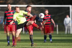 Paulsgrove (red and black) in Hampshire Premier League action against Bush Hill (now Millbrook) in October 2020. Picture: Chris Moorhouse