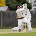 Purbrook's Josh McCoy is bowled during his side's Southern Premier League loss to Gosport Borough at Privett Park. Picture: Chris Moorhouse