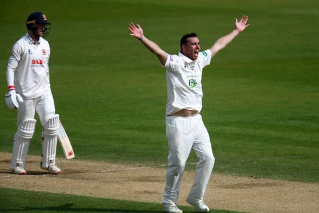 Kyle Abbott  appeals for a wicket during Hampshire's Championship win against Essex at The Ageas Bowl in April 2019. Photo by Harry Trump/Getty Images.