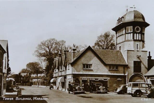 An old postcard featuring the Warsash clock tower 