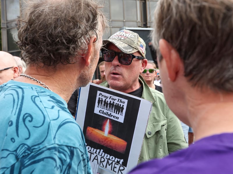 Protestors at Guildhall Square, Portsmouth. Picture: Chris  Moorhouse (030824-23)