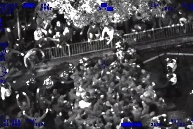 Violent disorder at the Pompey v Southampton game on September 24 in 2019. Pictures from Hampshire police video taken on the night.