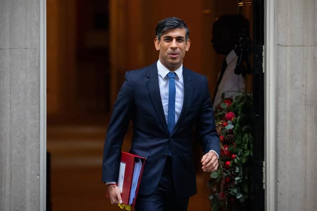 Prime minister Rishi Sunak is looking to utilise Royal Navy assets to deliver aid to Palestinian citizens in Gaza amid the ongoing war between Israel and Hamas. Mr Sunak faced questions in the House of Commons during Prime Minister's Questions in the House of Commons on December 13, 2023. Picture: Carl Court/Getty Images.