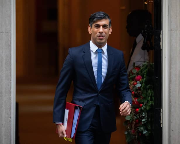 Prime minister Rishi Sunak is looking to utilise Royal Navy assets to deliver aid to Palestinian citizens in Gaza amid the ongoing war between Israel and Hamas. Mr Sunak faced questions in the House of Commons during Prime Minister's Questions in the House of Commons on December 13, 2023. Picture: Carl Court/Getty Images.