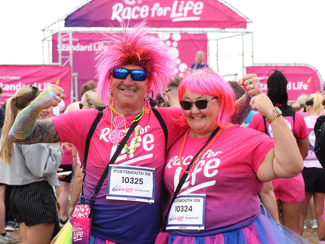 Race For Life event in Southsea, Hampshire. Pictured is (L-R) Andy Cooper and Keri Cooper.Sunday 30th June 2024.Picture: Sam Stephenson.