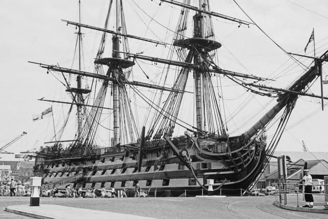 The Royal Navy flagship 'HMS Victory' at Portsmouth in Hampshire, UK, 21st July 1964.  (Photo by Evening Standard/Hulton Archive/Getty Images)