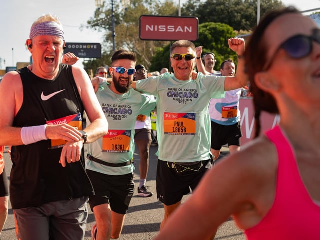Pictured is: Runners cross the line to finishPicture: Keith Woodland (151021-797)