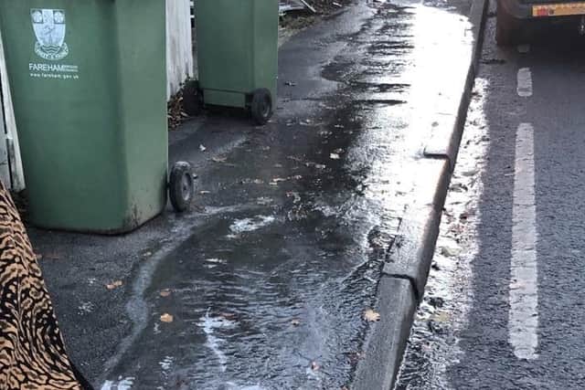 An eight-metre patch of ice developed from a water leak from a nearby manhole.