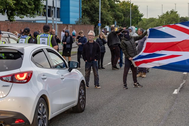 The M275 is brought to a standstill by Anti-immigration protesters. Picture: Mike Cooter (070824)