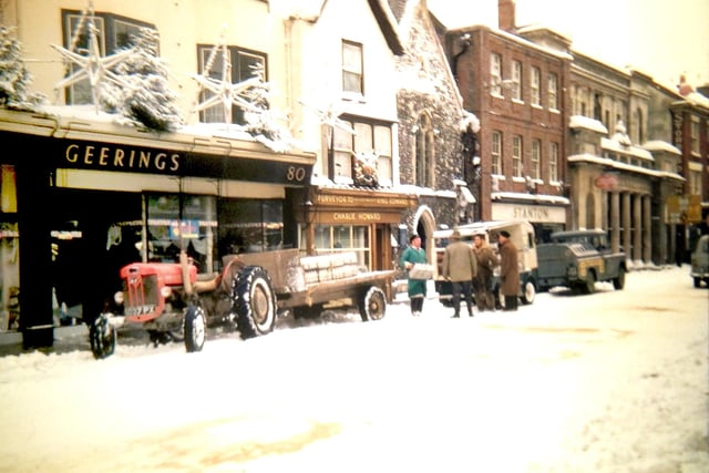 North Street, Chichester in the snow. Milk had to be delivered by tractor.
