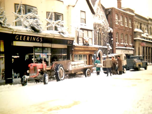 North Street, Chichester in the snow. Milk had to be delivered by tractor.
