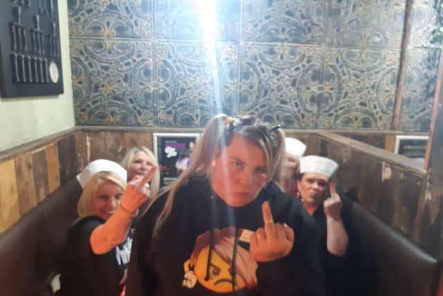 One of the Karen's with a group of delighted diners.