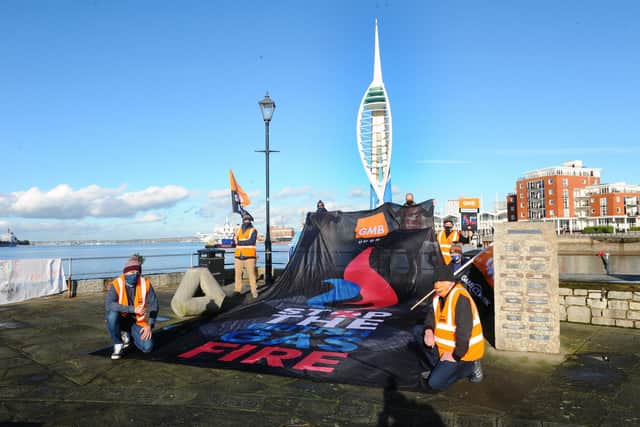 British Gas workers were at various locations around Portsmouth on Friday, January 22 on strike through the GMB Union.Pictured is: (l-r) British Gas workers Sonny Williams, Ian Byng, Mark Oxley, Tom Gunn, Jack Fryer, Mark Carpenter and Matt Sutton.Picture: Sarah Standing (220121-1445)