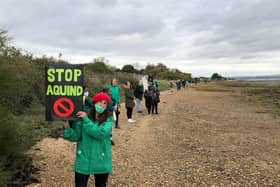 Protesters make their voices heard over the plans for Aquind to run interconnector cables through Portsmouth in October 2020. Picture: Richard Lemmer