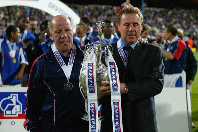 Harry Redknapp and his assistant Jim Smith with the Division One trophy after beating Rotherham 3-2 at Fratton Park in April 2003. Picture: Mike Hewitt/Getty Images