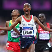 Mo Farah wins the 5000m final at the London 2012 Olympics. Photo by Michael Steele/Getty Images.