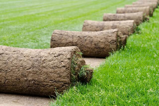 Rolls of turf ready to be laid