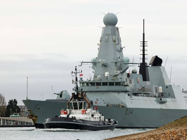 HMS Diamond, a Portsmouth-based type 45 destroyer, has shot down a drone overnight in the Red Sea. Defence secretary Grant Shapps believes it was deployed by Iranian-backed Houthi rebels. LPhot Henry Parks.