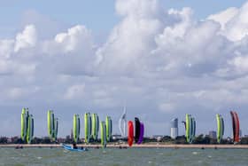 The Formula Kite European Championships start in Portsmouth, Southsea on Thursday 21st September 2023

Pictured: Competitors on the fith wave of the race going past Spinnaker Tower
Picture: Habibur Rahman