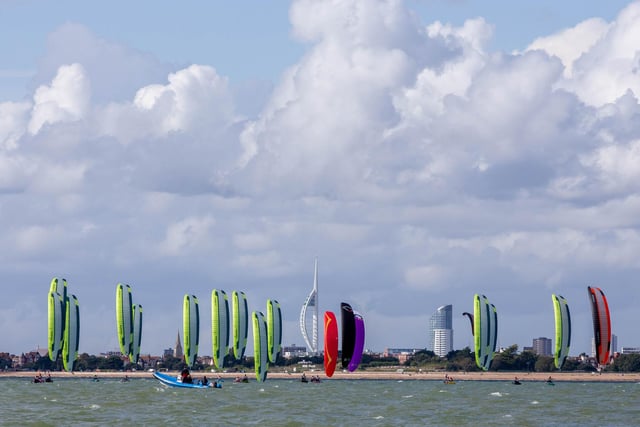 The Formula Kite European Championships start in Portsmouth, Southsea on Thursday 21st September 2023

Pictured: Competitors on the fith wave of the race going past Spinnaker Tower
Picture: Habibur Rahman