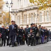Pictured: Veterans marching to the service at the Remembrance Sunday event in Guildhall Square, portsmouth 14/11/21 Picrture By: Andy Hornby