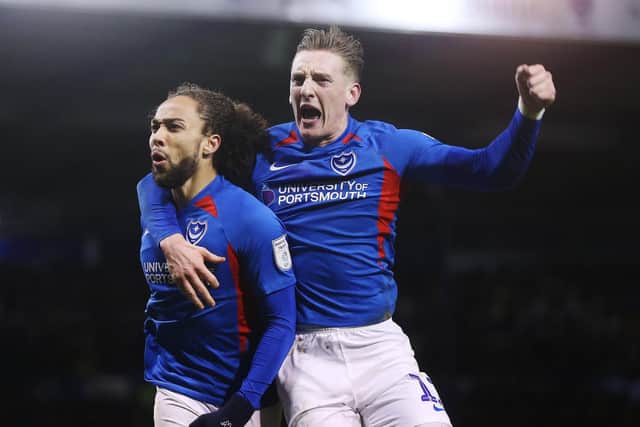 Ronan Curtis with Pompey team-mate Marcus Harness