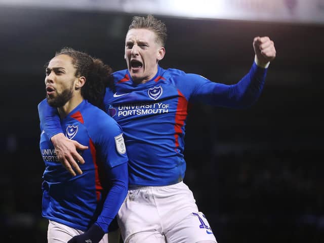 Ronan Curtis with Pompey team-mate Marcus Harness