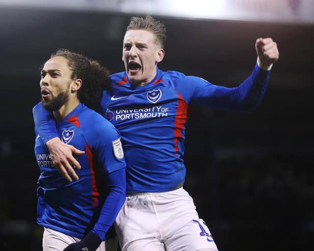 Ronan Curtis with Pompey team-mate Marcus Harness