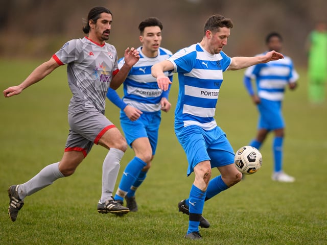 AC Copnor (blue/white) v Gosham. Picture: Keith Woodland