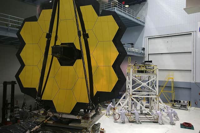 Engineers and technicians assemble the James Webb Space Telescope at NASA's Goddard Space Flight Center in Greenbelt, Maryland.   

Photo by Alex Wong/Getty Images