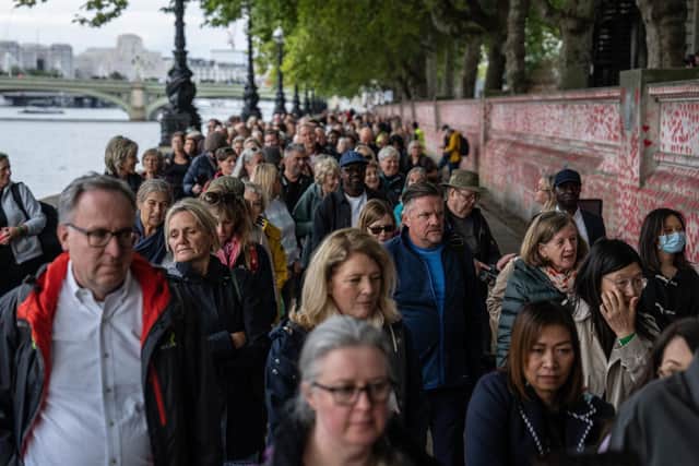 People queue to visit the Palace of Westminster where the body of Queen Elizabeth II is lying in state. Picture: Carl Court/Getty Images.