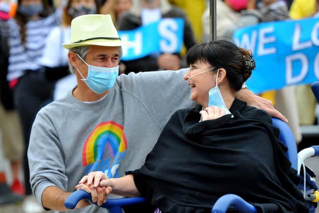 Coronavirus patient, Donna Morgan, who was in a coma for weeks is discharged from St Richard's Hospital Chichester. Picture Steve Robards