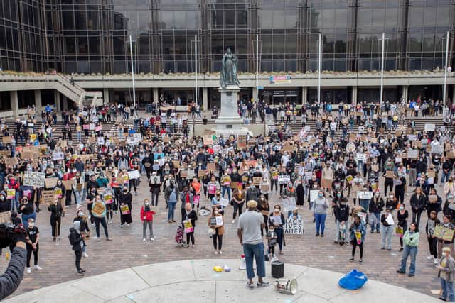 100s of demonstrators turn up at Portsmouth Guildhall for Black Lives Matter on Thursday 4 June 2020.