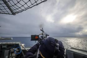 Sailors on HMS Prince of Wales have been honing their marksmanship during drills in the Arctic