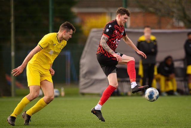 Action from Harvest's 4-1 win at home to Locks Heath (red and black kit) in the Hampshire Premier League. Picture: Keith Woodland (180321-443)