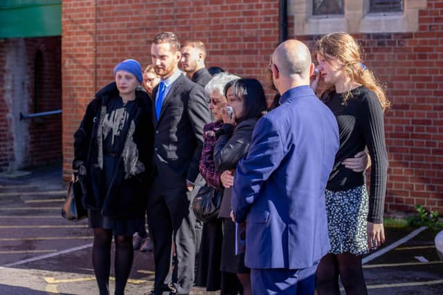 Niel McLeod funeral at St Swithuns Church, Southsea, Portsmouth on Monday 10th October 2022
Pictured: Family of Niel McLeod outside St Swithuns Church, Southsea
Picture: Habibur Rahman