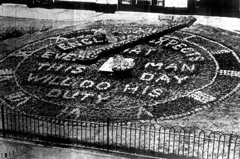 The original floral clock in Southsea about 1940. England Expects That Every Man This Day Will Do His Duty.